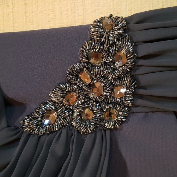 Alexander By Daymor New Navy Pleated Embellished Maxi Gown Dress Size 10 - Picture 4 of 8